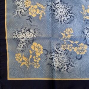 George Blue Floral Lace Print Square Scarf Made in Italy Navy Border Cottagecore